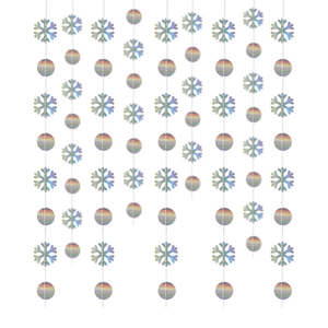 Holographic snowflake and round disc hanging garland for Christmas party decorations