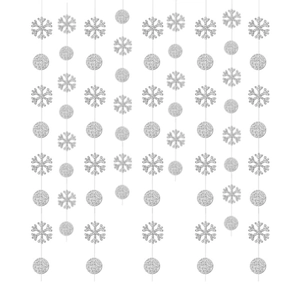 Sparkling silver snowflake and dot garland set for Christmas and winter party decor