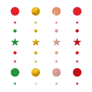 Christmas star and circle glitter garland set in red, gold, pink, and green colors