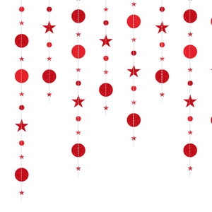 Sparkling red glitter star and circle garland pendants for festive Christmas party decor