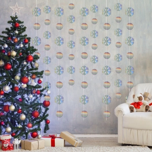 Iridescent snowflake garland set with shimmering laser finish for Christmas decorations
