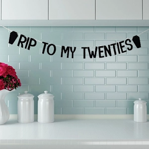 RIP To My Twenties Birthday Banner Garland Coffin Hanging Decoration Gothic Funny Glitter Paper Party Decor Thirtieth Birthday Halloween