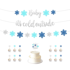 Snowflake Party Decorations Glitter Paper Baby It's Cold Outside Banner Cake Topper Cupcake Toppers Winter Wonderland