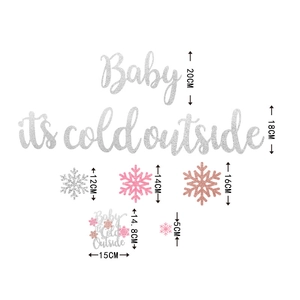 Winter baby birthday banner set with Baby it's cold outside letters and glitter snowflakes