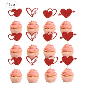 Red Glitter Heart Love Cake Toppers Cupcake Toppers For Valentine Day Wedding Birthday Party Cake Decoration Supplies