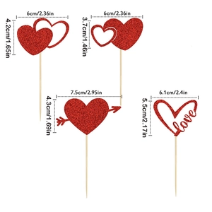 Glittering red heart cake toppers set with love designs and precise dimensions