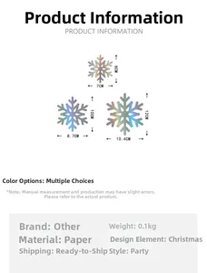 Size chart for laser paper snowflakes in 8cm, 10cm, and 12cm sizes for winter party decor