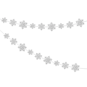 Close-up of sparkling silver snowflake garland hanging decoration for winter parties