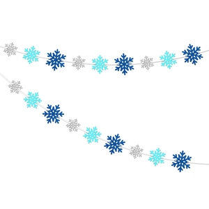 Glittering silver and blue snowflake garland pendants for winter party decoration