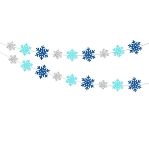 Snowflake Garland Christmas Banner Frozen Winter Wonderland Theme Party Decorations Glitter Hanging Ornament For New Year Holiday Home Decor