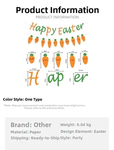 Size chart for Easter carrot banner showing dimensions for paper party flags and letters