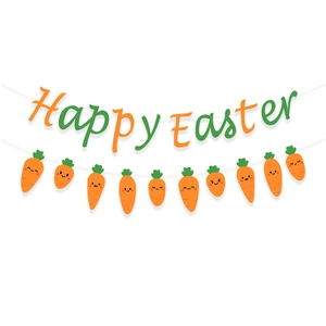 Cartoon carrot garland and Happy Easter banner set for festive party wall decoration