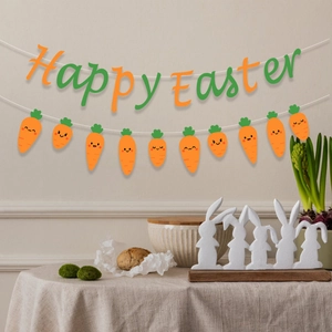 Happy Easter Banner Garland Cartoon Carrot Paper Hanging Decoration For Holiday Party Home Wall Decor Ornament