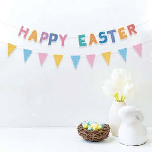 Easter banner set with Happy Easter letters and colorful bunting for festive party decor