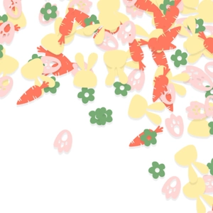 Easter confetti kit with carrot, bunny, and floral shapes in pastel macaroon colors