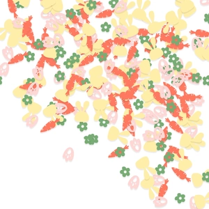 Easter party confetti set with rabbit, carrot, and flower shapes on white background