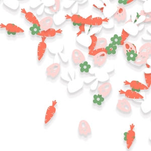 Easter confetti set featuring orange carrots, white bunnies, and green flower shapes
