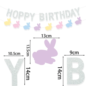 Hoppy Birthday easter banner with colorful bunny silhouettes and glitter lettering