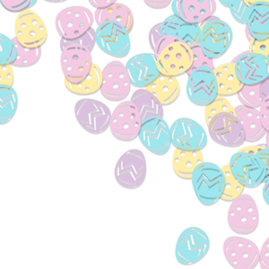 Macro detail of Easter egg confetti with intricate laser-cut dot and line patterns