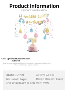 Detailed size chart for Easter party decorations with bunny banners and spiral swirls