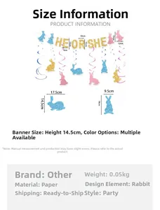 Tableau des tailles pour bannière He or She avec décorations de fête lapins pailletés