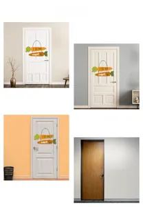 Detail of wooden Easter carrot hanging sign on different doors with I DO NOT carrot ALL text
