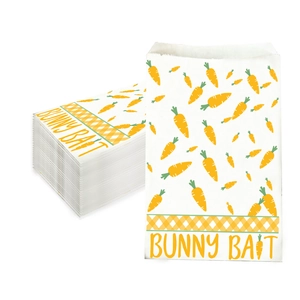 Detail von Oster-Papiertüten mit Bunny Bait Text und Karottenmuster für Geschenke