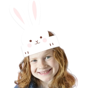 Weiße Osterhasen-Partymütze für Kinder im süßen Kaninchen-Kronen-Design mit rosa Ohren