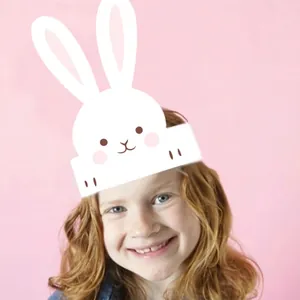 Osterhasenohren Partyhüte Niedliches Cartoon Kaninchen Gesicht Papier DIY Geburtstag Stirnband Für Kinder Rollenspiel Kostüm