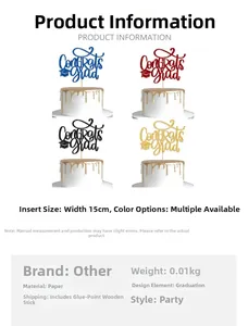 Close-up size chart for 15cm glitter congrats grad graduation cake topper set