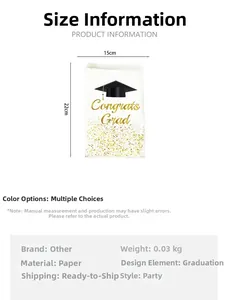 Size detail of white graduation gift bag with gold Congrats Grad print and mortarboard