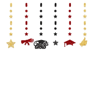 Hängende Abschlussfeier Banner mit Pailletten, Sternen, Hüten und Congrats GRAD Slogans