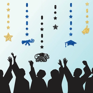 Glitzerndes Abschluss-Banner-Set mit Sternen und Congrats Grad Deko für Feiern