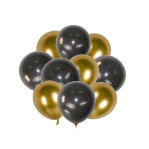 Metallic gold and black latex balloons set for graduation party or birthday celebrations