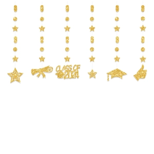 Vertical gold glitter graduation hanging swirls set with Class of 2024 and cap motifs