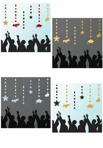 Detail of glitter We Are So Proud Of You graduation hanging banners in four color styles