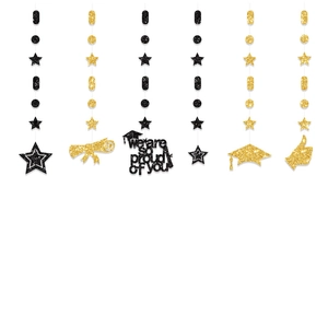 6-piece black and gold graduation banner with glitter stars and proud of you message