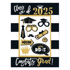 Kit d'accessoires photo de remise de diplôme 2025 avec motifs en carton noir et or