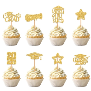 Gold glitzernde Cupcake Deko Set 2025 Abschlussfeier mit Congrats Grad Motiven