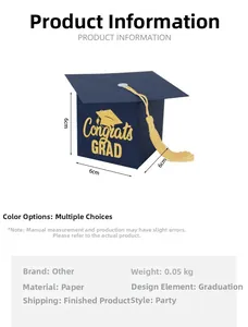 Detail of 6x6cm navy blue graduation cap candy box with gold foil Congrats GRAD text