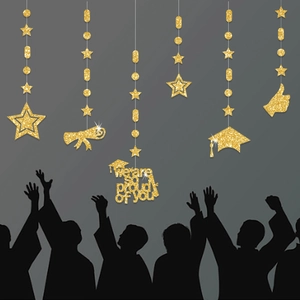 Glitter Graduation Party Hanging Decorations Banner We Are So Proud Of You Diploma Cap Star Pendant Set For Ceremony Decor