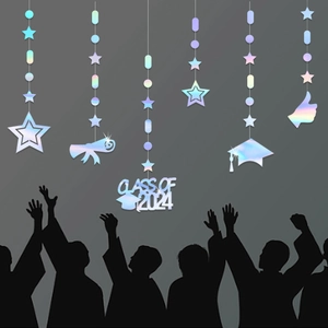 2024 Graduation Season Glitter Paper Banner Graduation Cap Diploma Star Hanging Garland For Party Background Decorations