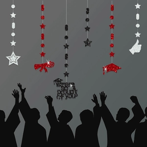 Glittery graduation banner with We are so proud of you text for party celebration decor