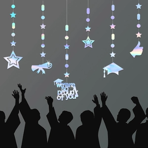 Laser graduation decorations with stars and proud of you hanging garlands for party