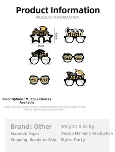 Detailed view of paper graduation party eyewear props with dimensions 14x9.5cm and text