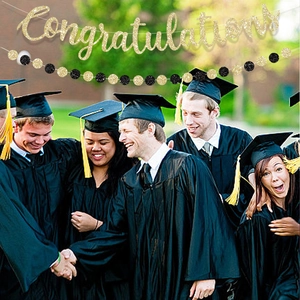 Set di striscioni per festa di laurea nero e oro con scritta decorativa Congratulations