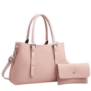 Pink crossbody handbag set with matching wallet and textured finish for commuting