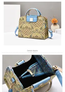 Detailansicht der Handtasche mit Wellenmuster, Metallgriff und robustem Reißverschluss