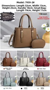 Detail view of large lychee texture leather tote bag with matching small organizer pouch