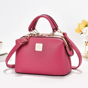 Women Boston Bag Pebbled PU Leather Crossbody Shoulder Handbag Gold Hardware Elegant Commuter Style For Lady